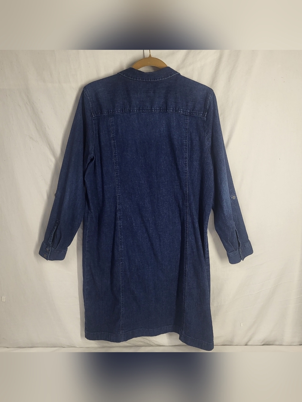 J.jill Denim Long Sleeve Roll Tab Full Button Up Blue Denim Dress Large Petite - Picture 5 of 15